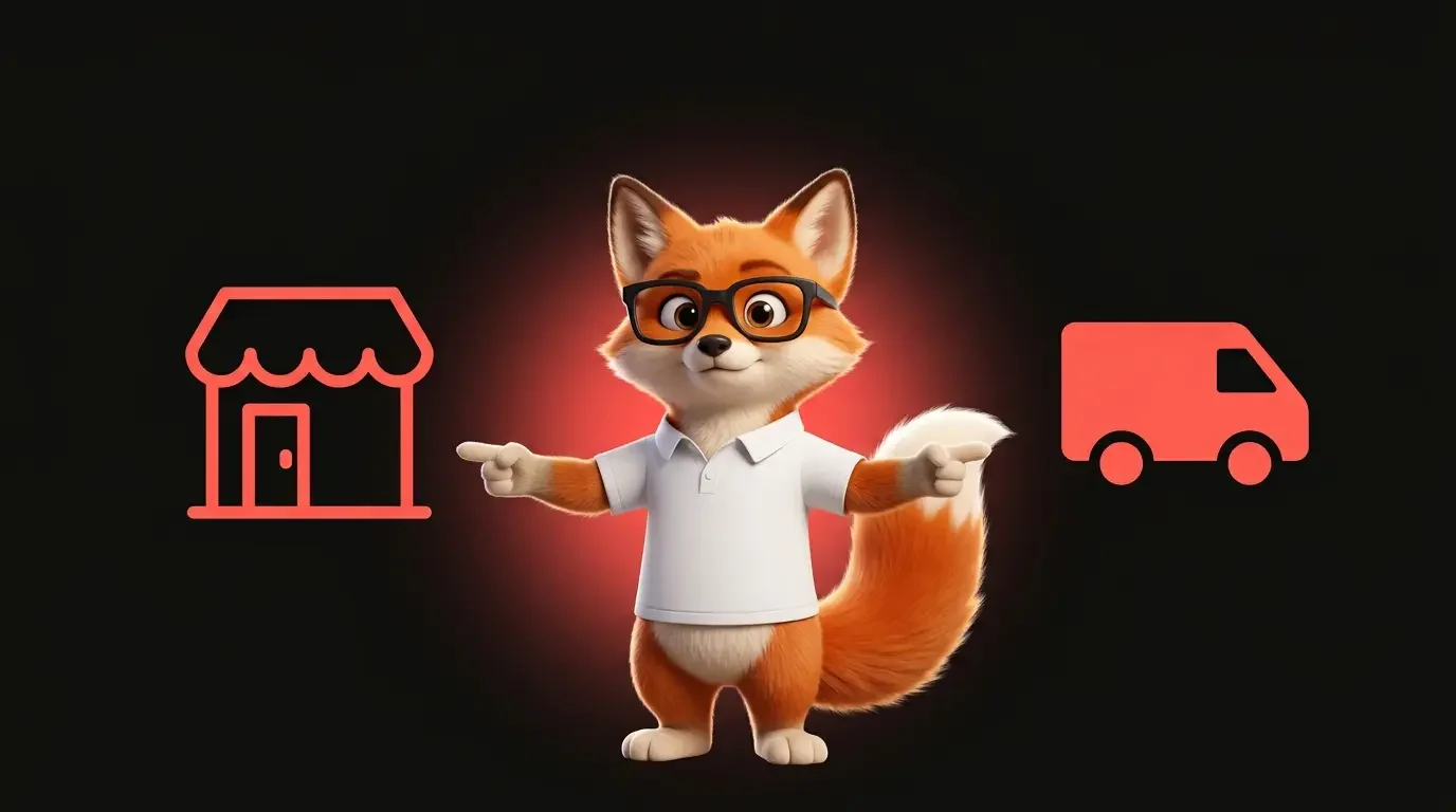 La mascotte renard de Ma Vitrine En Ligne entre une icône de boutique et une icône de camionnette