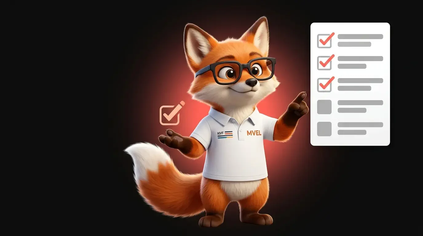 La mascotte renard de Ma Vitrine En Ligne devant une liste de contrôle cochée