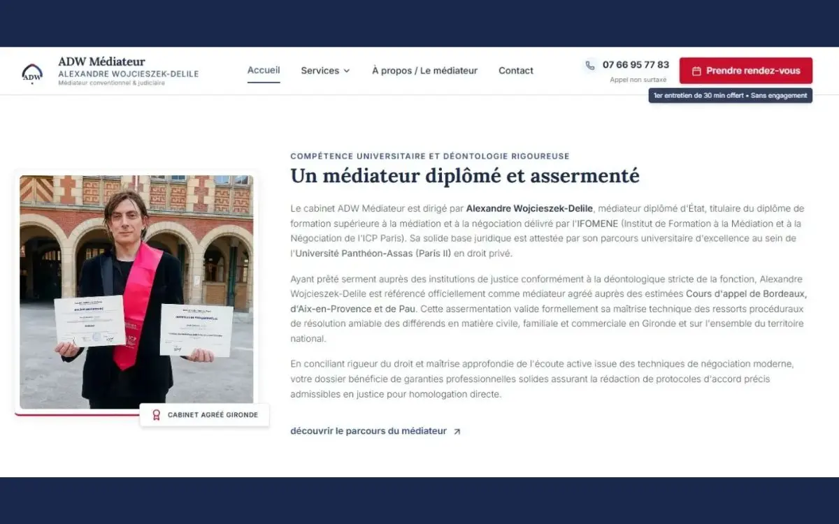 Section un médiateur diplômé et assermenté, à propos d'Alexandre Wojcieszek-Delile