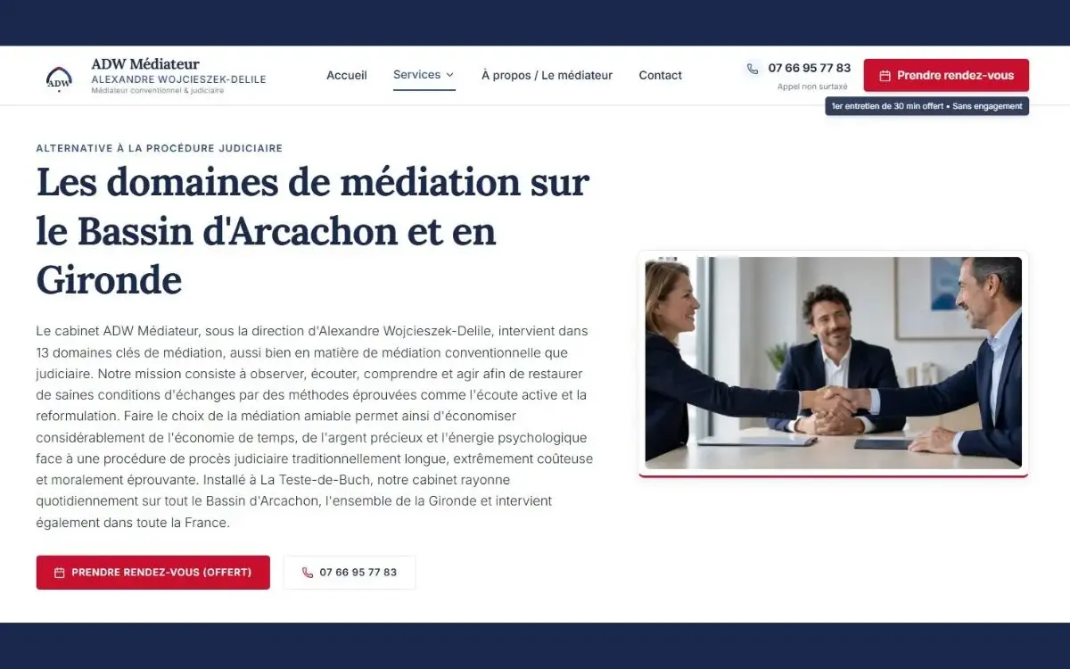 Section les domaines de médiation sur le Bassin d'Arcachon et en Gironde