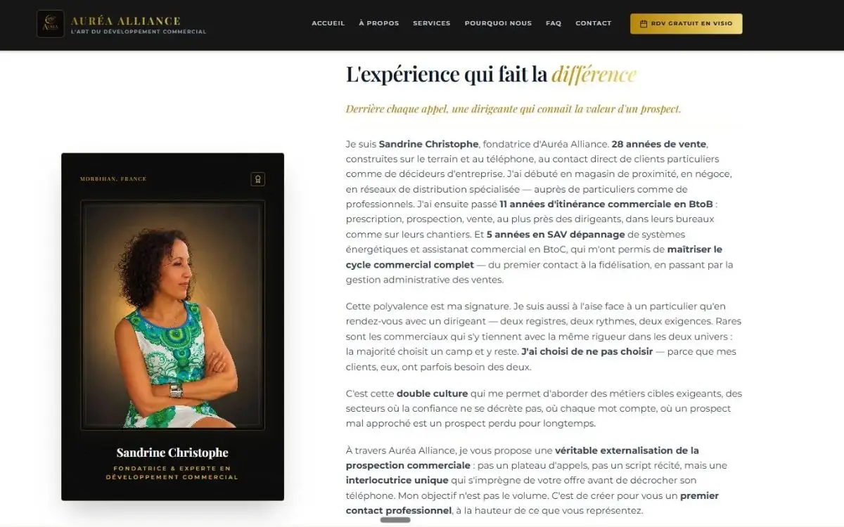 Section à propos de Sandrine Christophe, l'expérience qui fait la différence