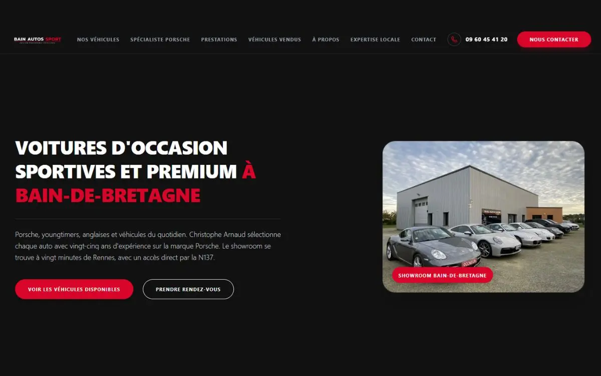 Page d'accueil du site de Bain Autos Sport, concessionnaire sportif à Bain-de-Bretagne