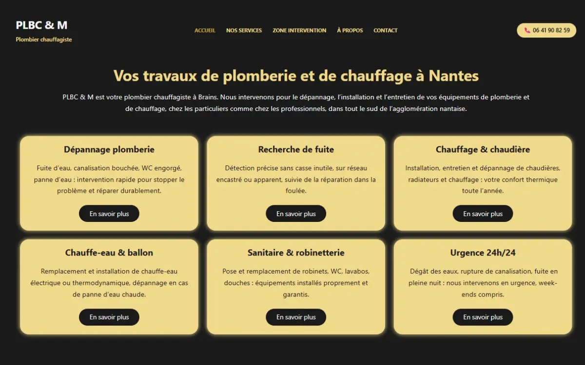Section nos services de plombier chauffagiste du site de PLBC & M