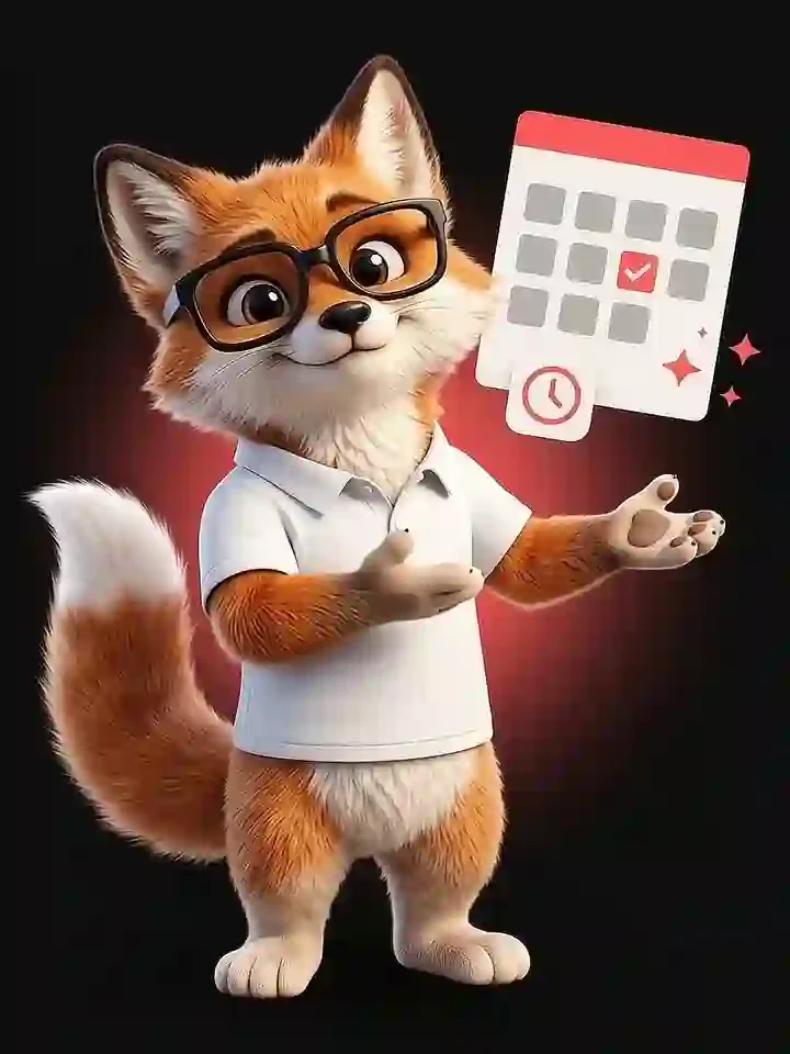La mascotte renard de Ma Vitrine En Ligne devant un calendrier de rendez-vous