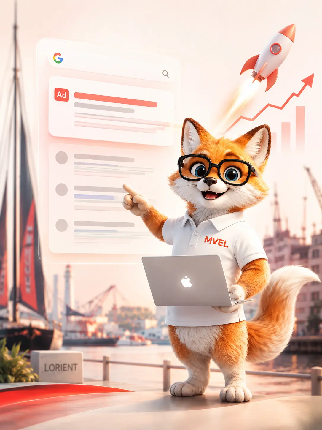 Publicité Google Ads à Lorient par le renard MVEL, en haut des résultats Google