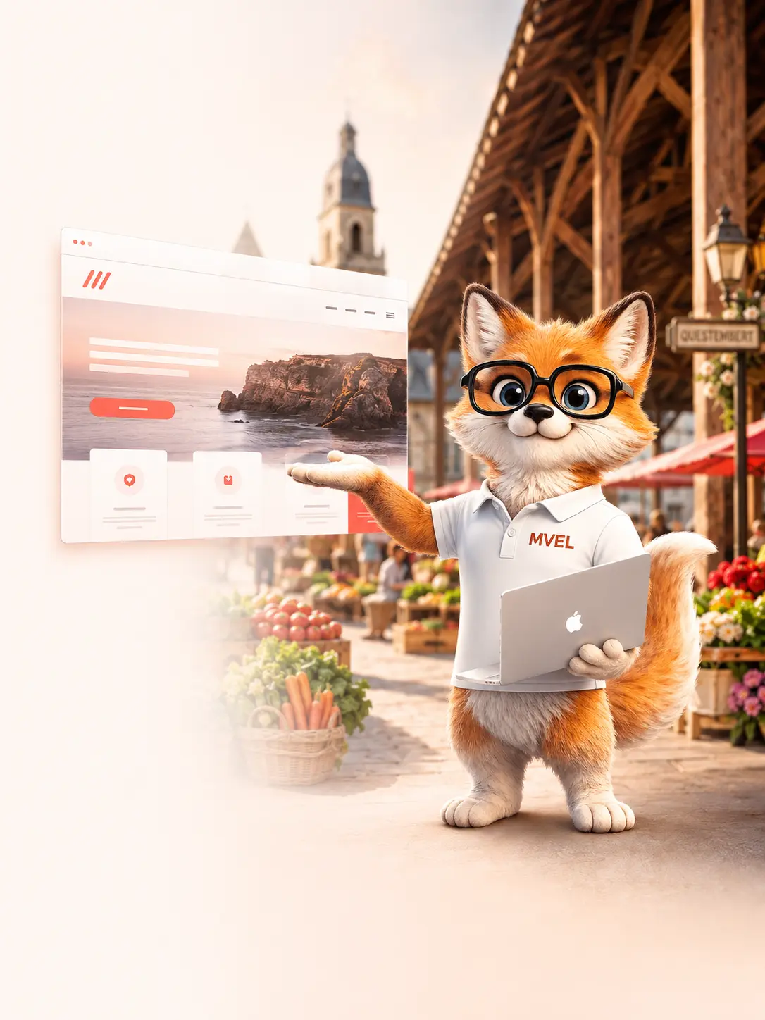 Création de site internet à Questembert par le renard MVEL, halles et marché du bourg