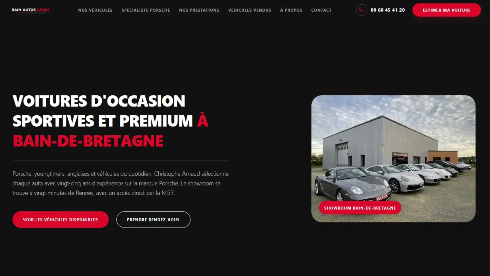 Page d'accueil du site de Bain Autos Sport à Bain-de-Bretagne