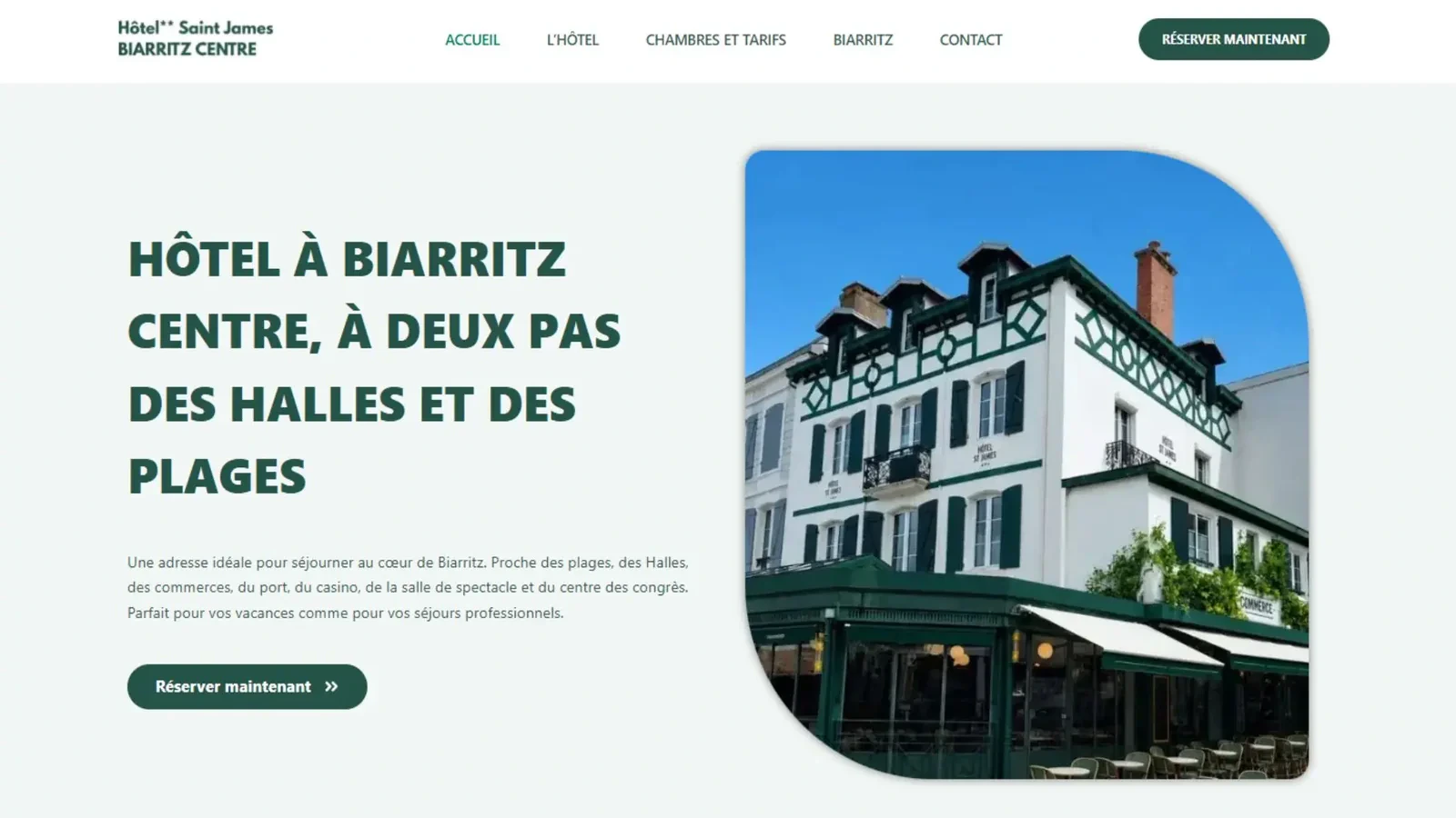 Page d'accueil du site de l'Hôtel Saint James à Biarritz