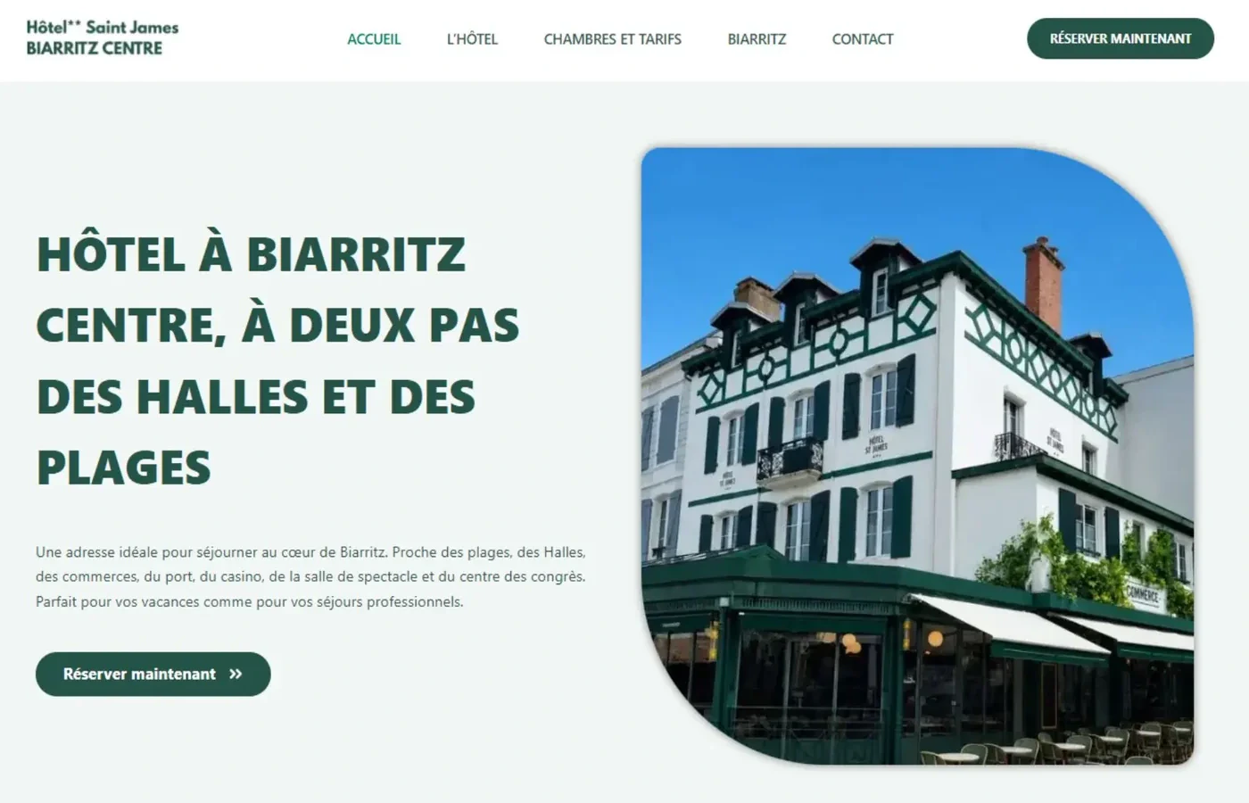 Page d'accueil du site de l'Hôtel Saint James à Biarritz