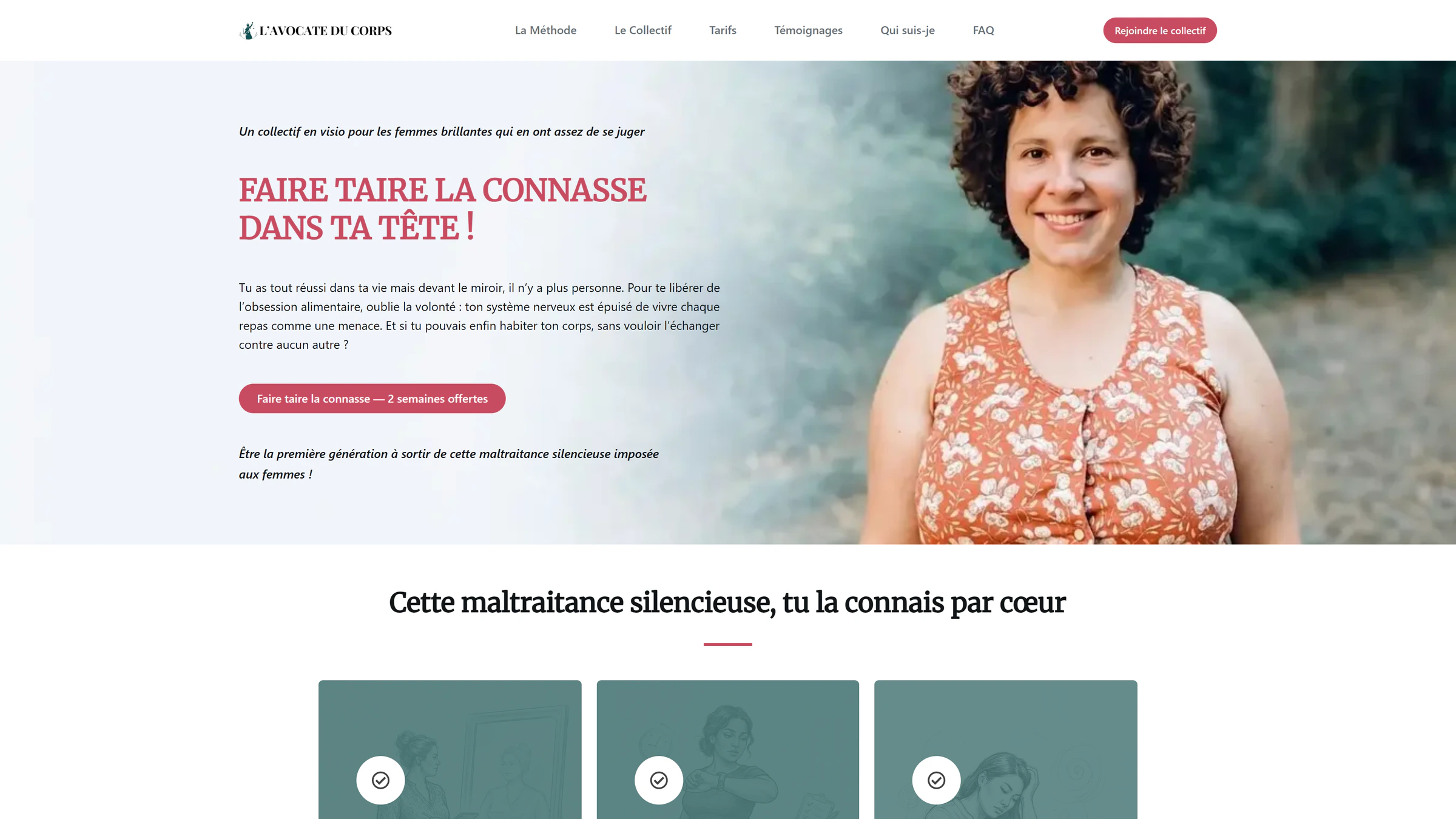 Page d'accueil du site de L'Avocate du Corps, collectif en visio fondé par Marion Nathan