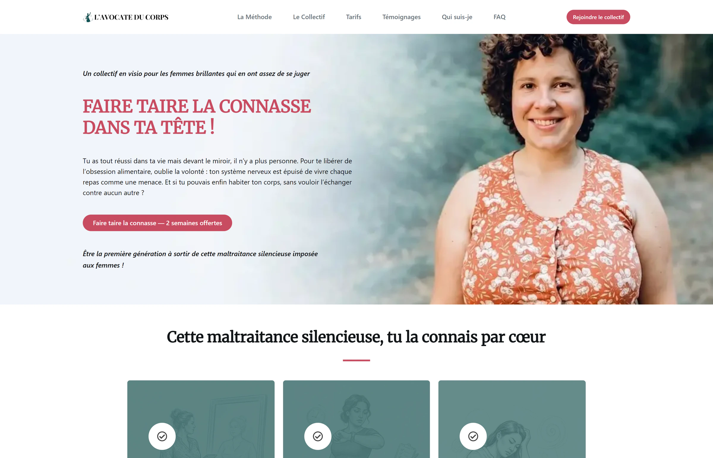 Page d'accueil du site de L'Avocate du Corps, collectif en visio fondé par Marion Nathan