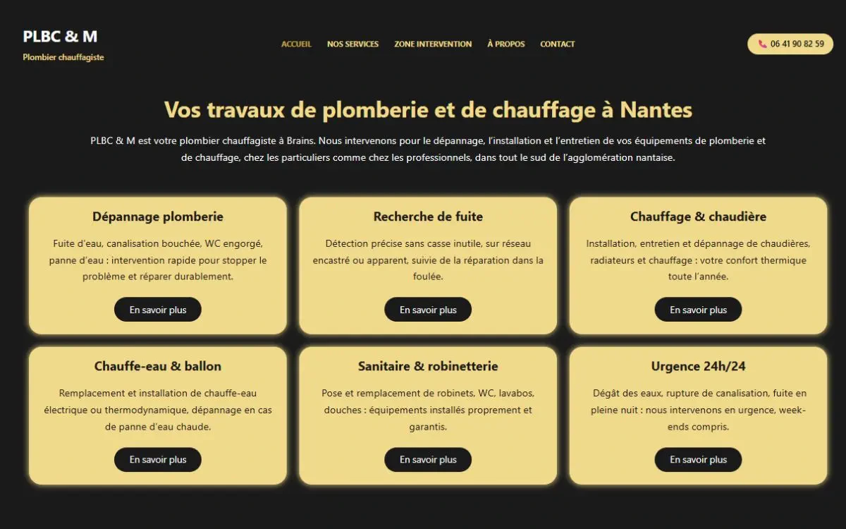Services de plomberie et de chauffage présentés sur le site de PLBC & M