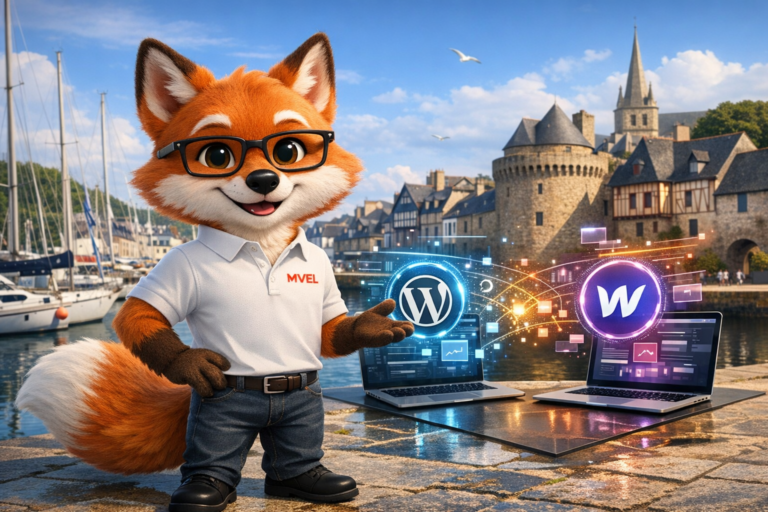 wordpress vs webflow Vannes – Schéma comparatif WordPress vs Webflow pour une PME à Vannes (Morbihan)