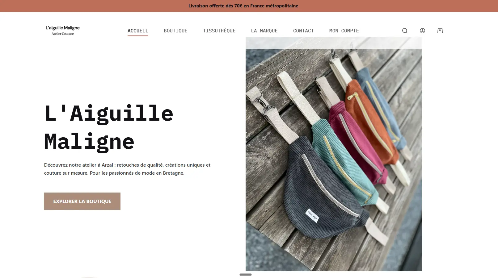 Site internet L'Aiguille Maligne — couturière créatrice à Arzal (56) — créé par MVEL agence web Morbihan