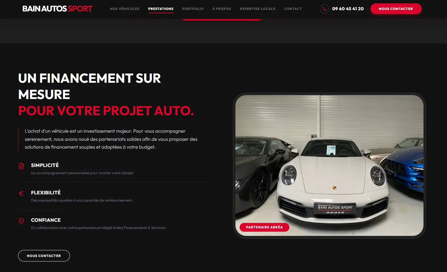 Version prestations du site Bain Auto Sport — création MVEL agence web Morbihan