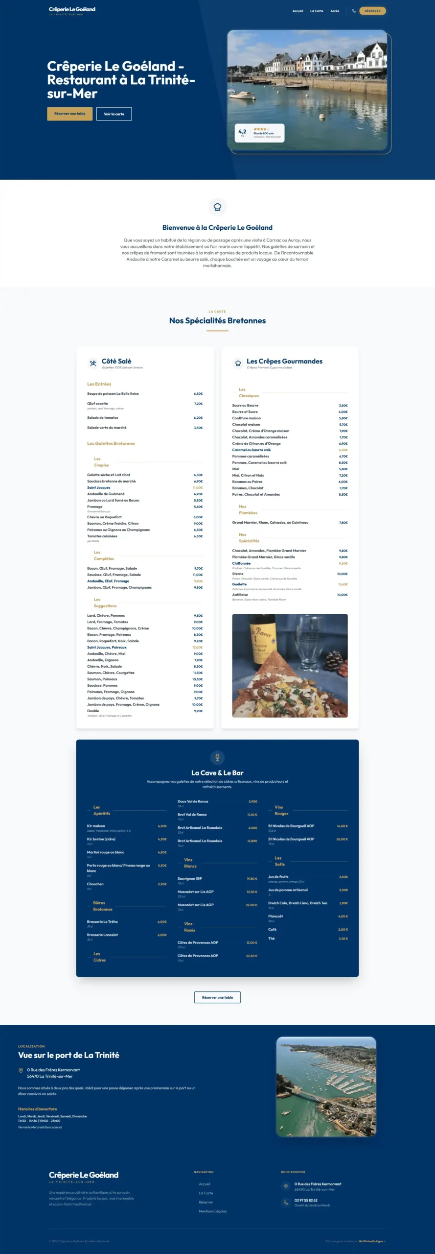 Site internet Crêperie Le Goéland — La Trinité-sur-Mer (56) — créé par MVEL agence web Morbihan