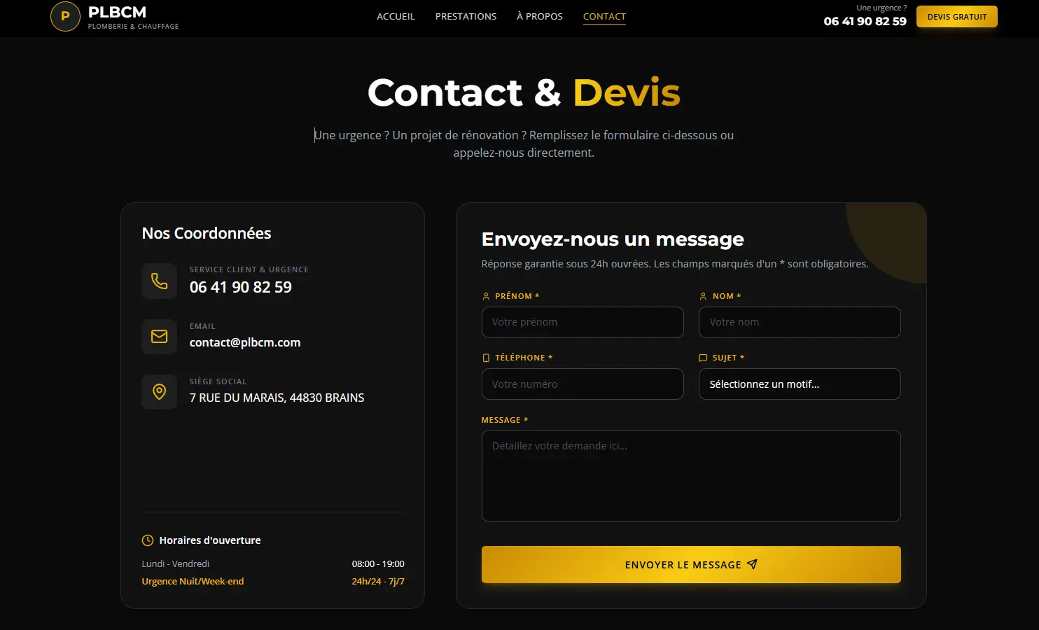 Version mobile responsive site PLBC & M — plombier chauffagiste Brains — création MVEL agence web Morbihan
