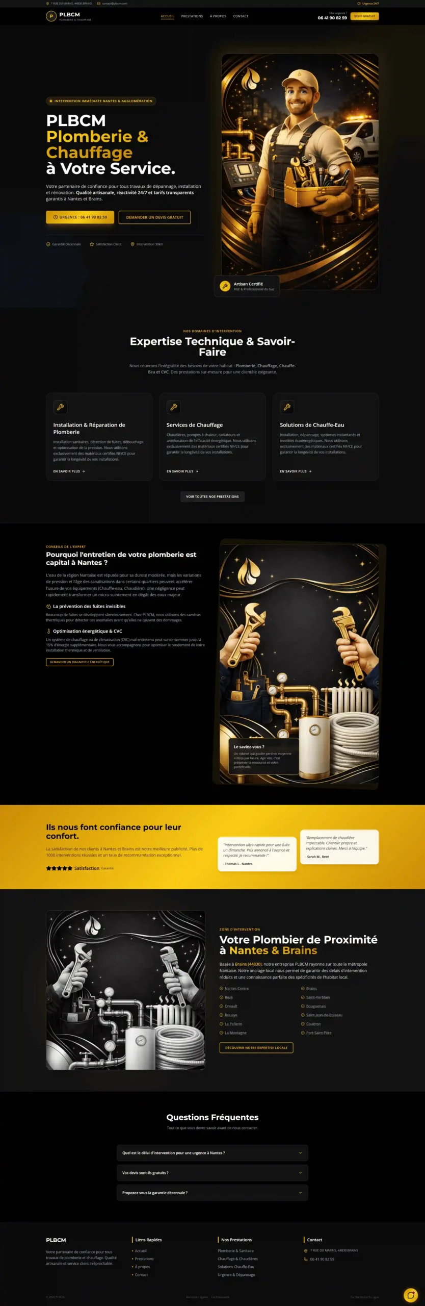 Site internet PLBC & M — plombier chauffagiste à Brains (44) créé par MVEL agence web Morbihan