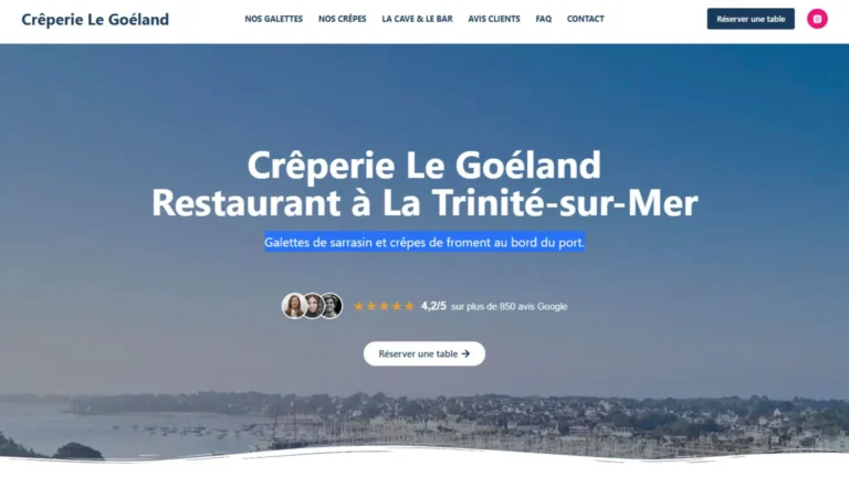 site internet de la crêperie le Goéland à la Trinité sur Mer