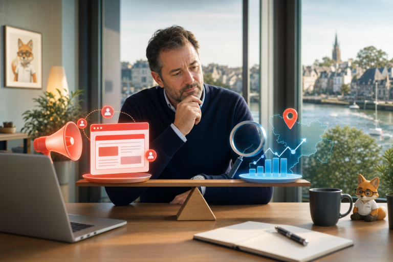 google ads ou seo – Renard MVEL arbitrant entre une campagne Google Ads et le référencement SEO