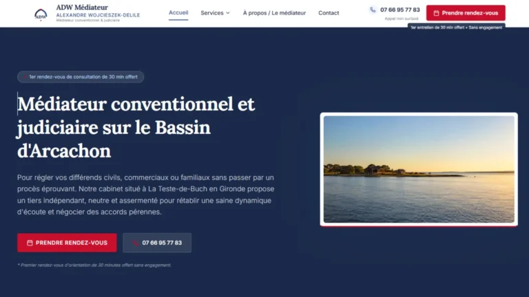 Site internet d'ADW Médiateur, médiateur sur le Bassin d'Arcachon, créé par MVEL