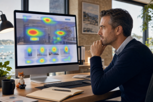 heatmap site internet – Exemple de heatmap d'une page d'accueil avec zones de clics dominantes